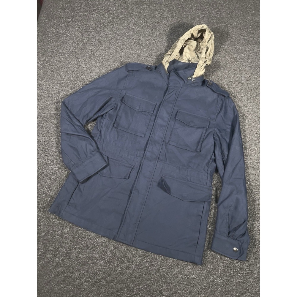 Banana Republic Jacket Medium Navy Utility Chore Field Stowaway Hood Waterproof